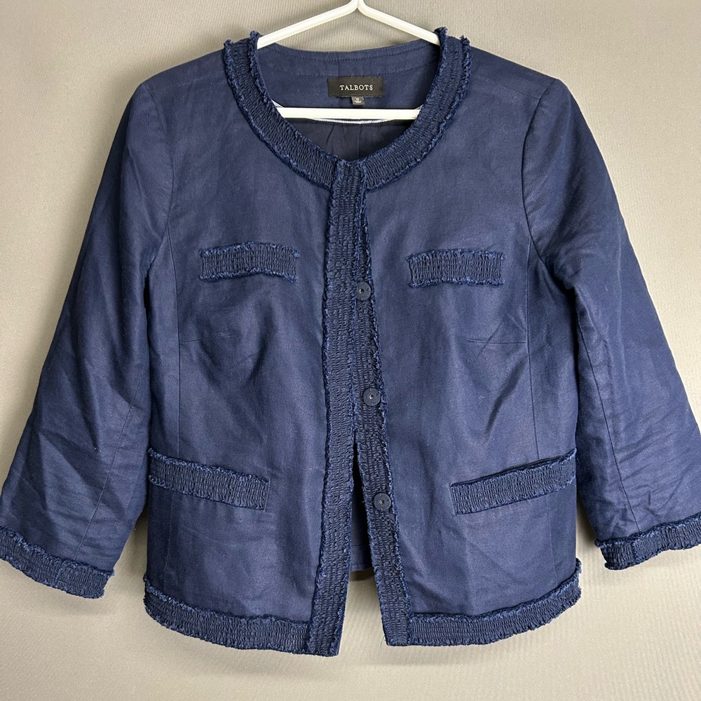 Talbots Women's Navy Blazer with Textured Trim